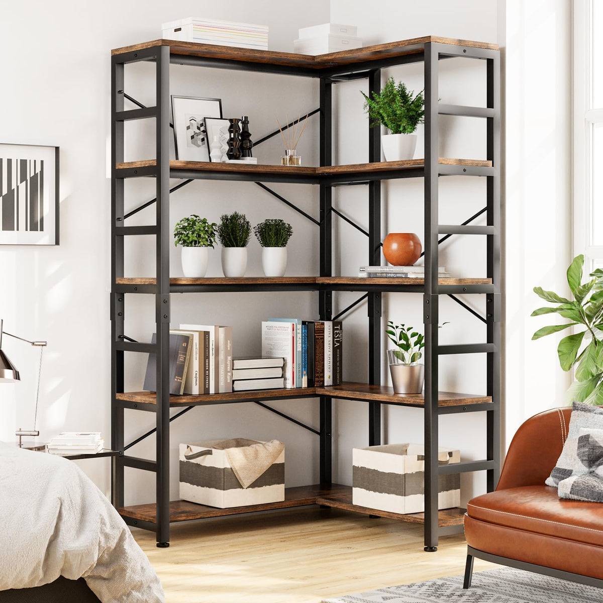 5-Tier L-Shaped Corner Bookshelf M511