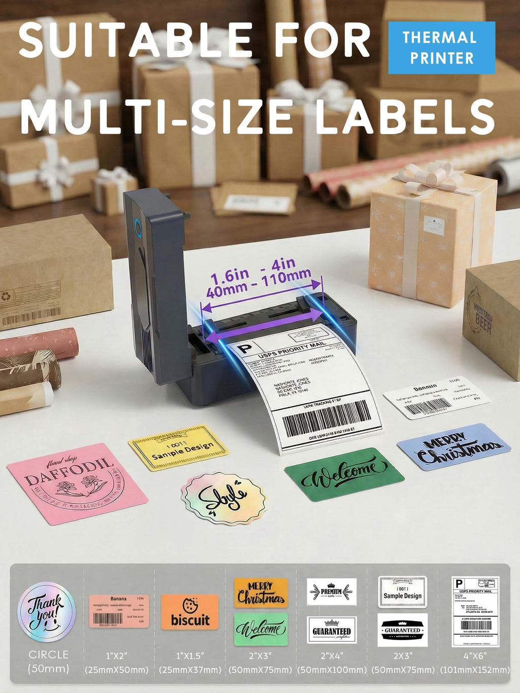 Bluetooth Thermal Shipping Label Printer 4x6 Black A256560