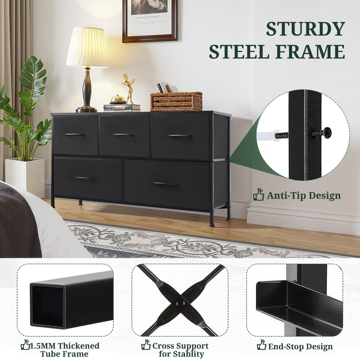 5 Drawer Fabric Dresser V990775