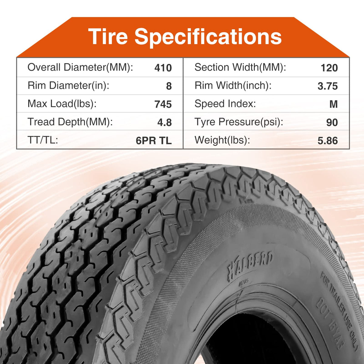 4.80-8 Trailer Tires Set of 2 Tubeless X31883