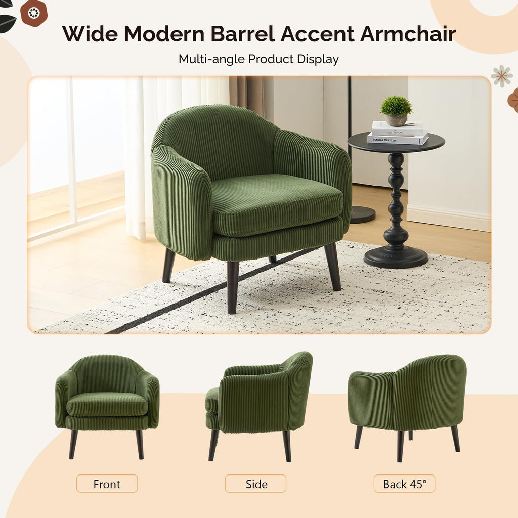 Green Corduroy Accent Armchairs Set of 2 U4273