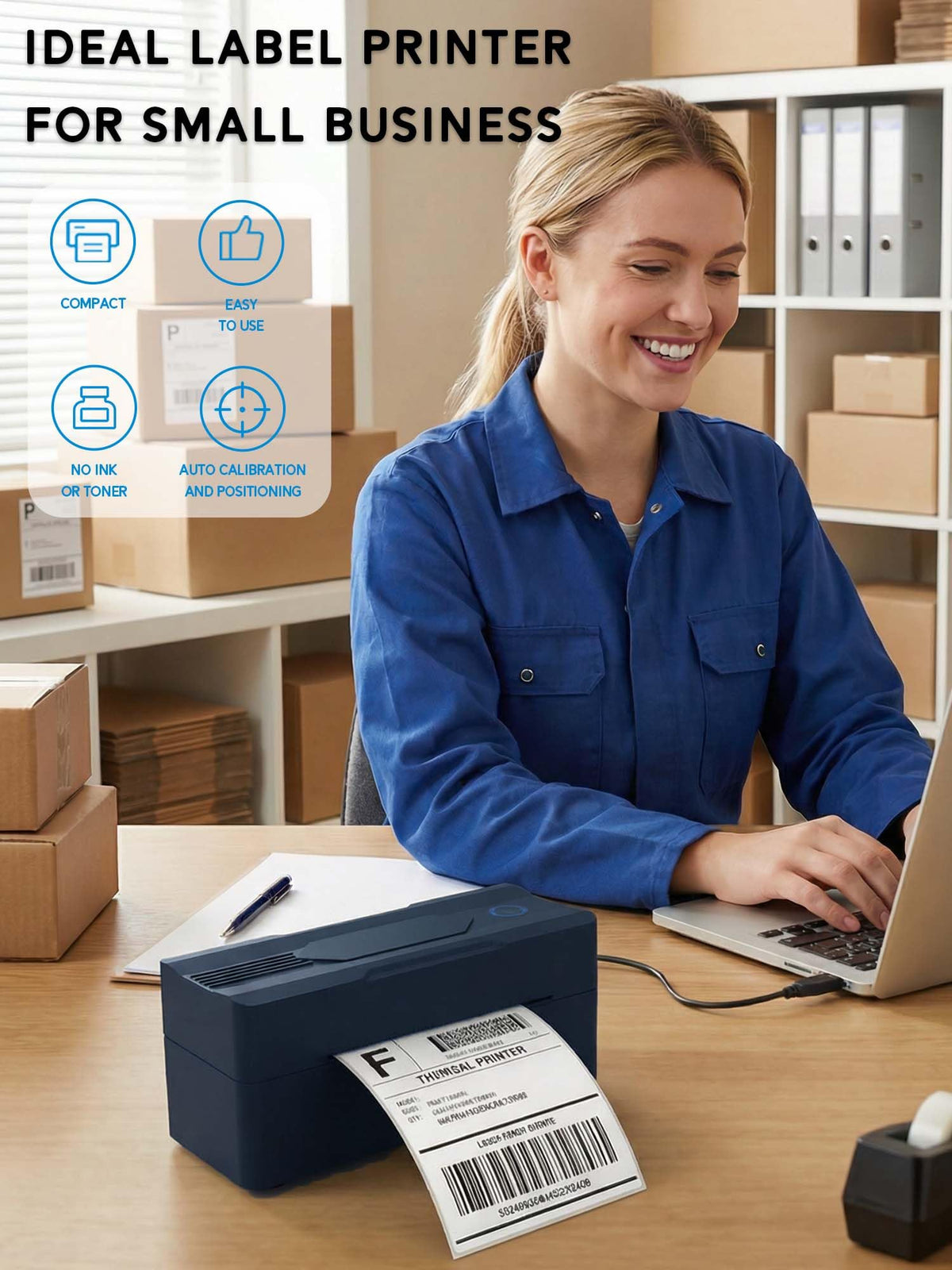 Bluetooth Thermal Shipping Label Printer 4x6 Black A256560
