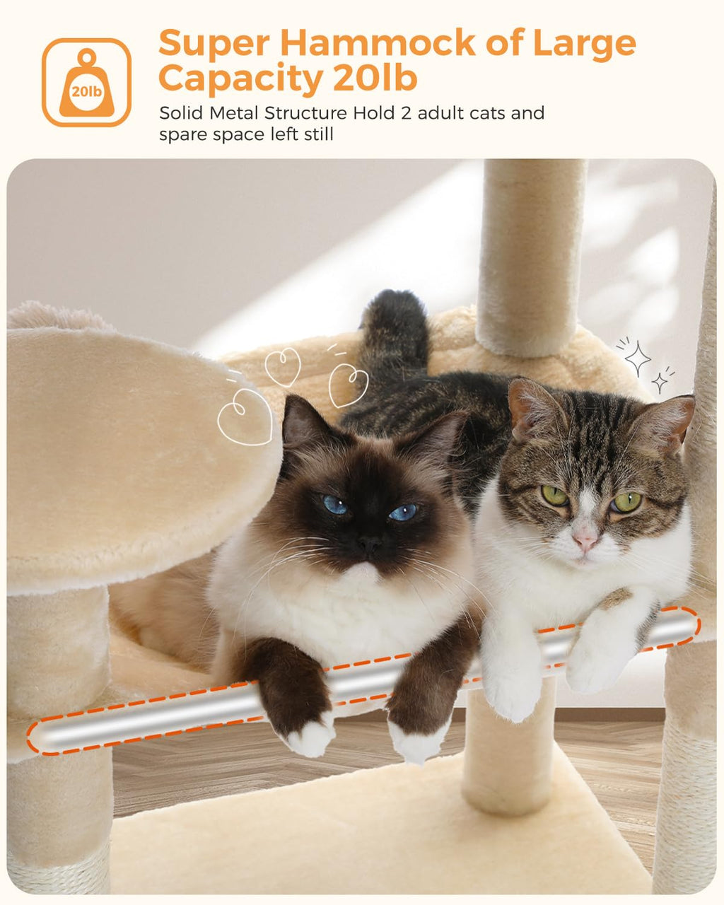 Beige 56.3" 6-Tier Cat Tree with Hammock and Condo V7869