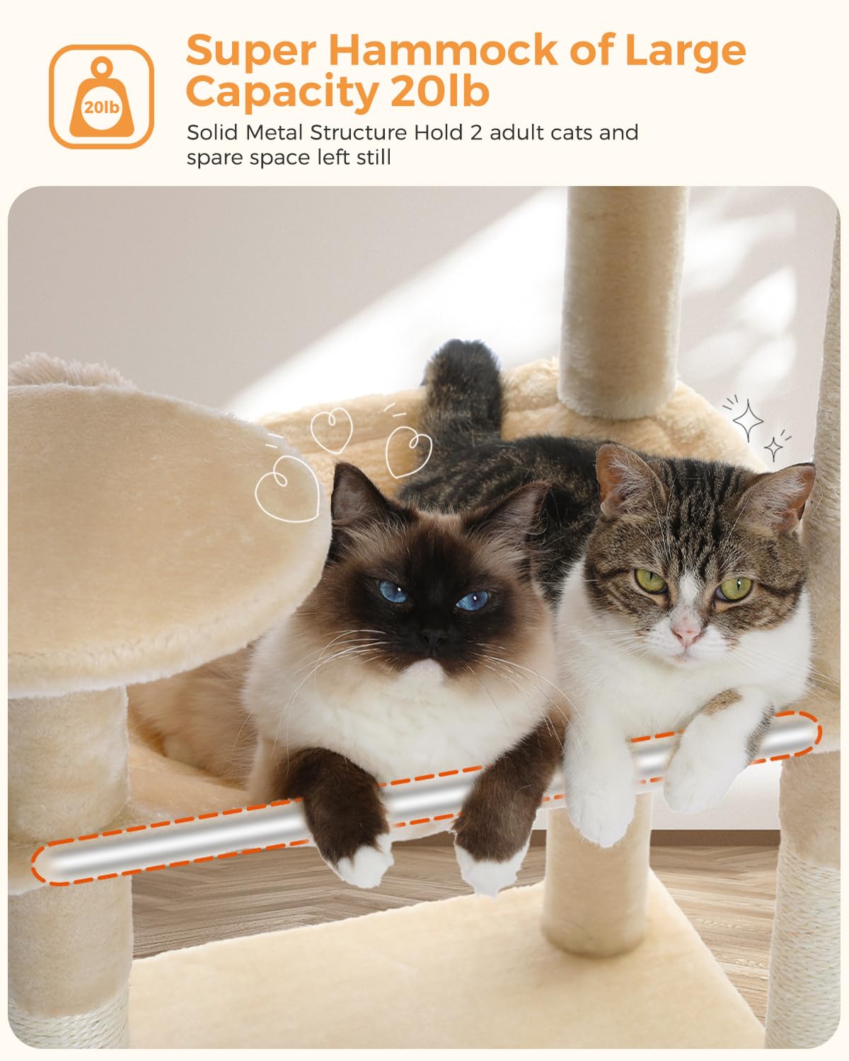 Beige 56.3" 6-Tier Cat Tree with Hammock and Condo V7869