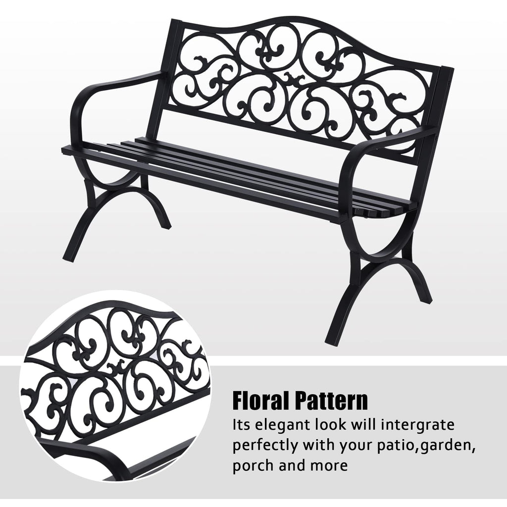 Black Metal Outdoor Bench Set of 2 T7443