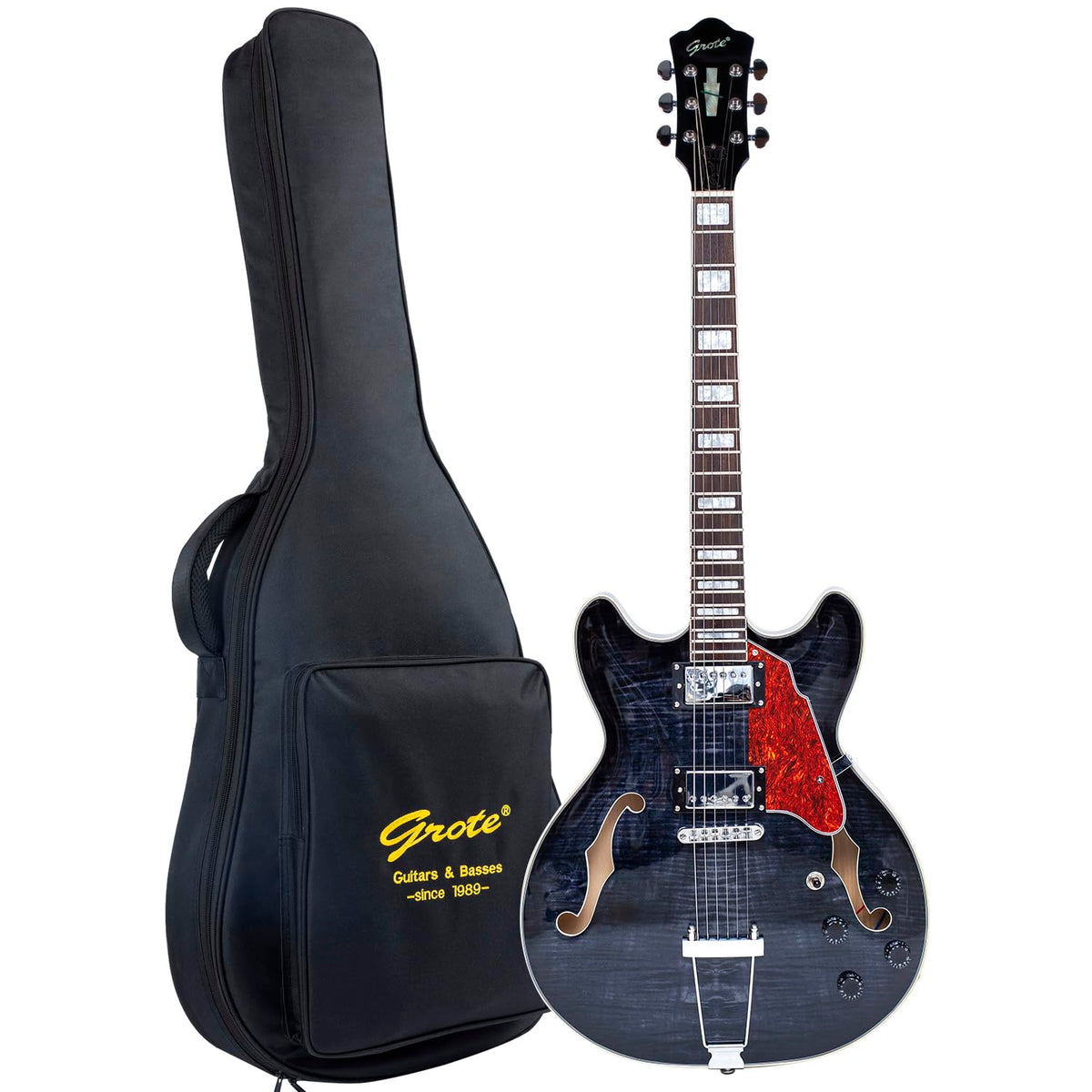 Black Semi-Hollow Body Electric Guitar with Gig Bag R644