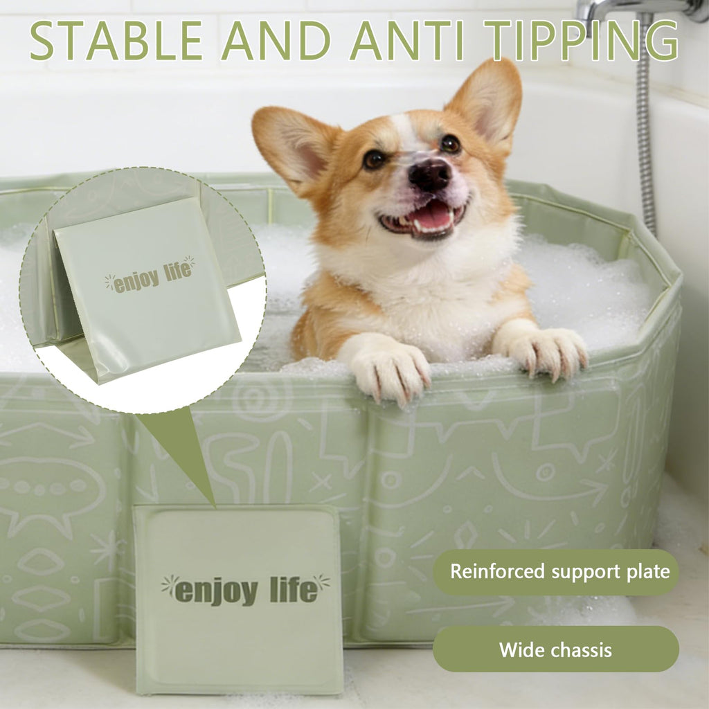 Foldable Pet Bath Pool 29.5×17.7 Inches Green P586814