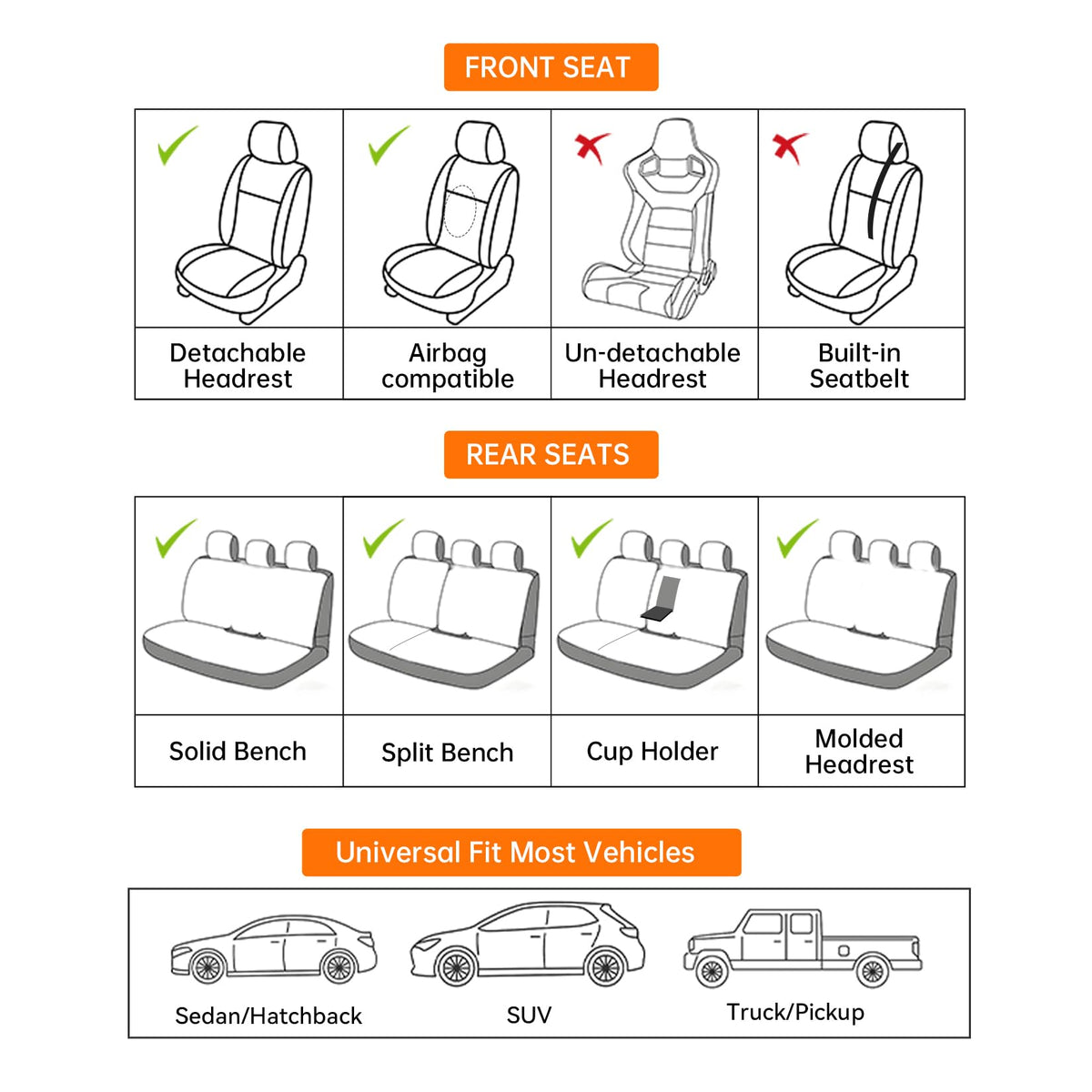 Black White Car Seat Covers Full Set I4510