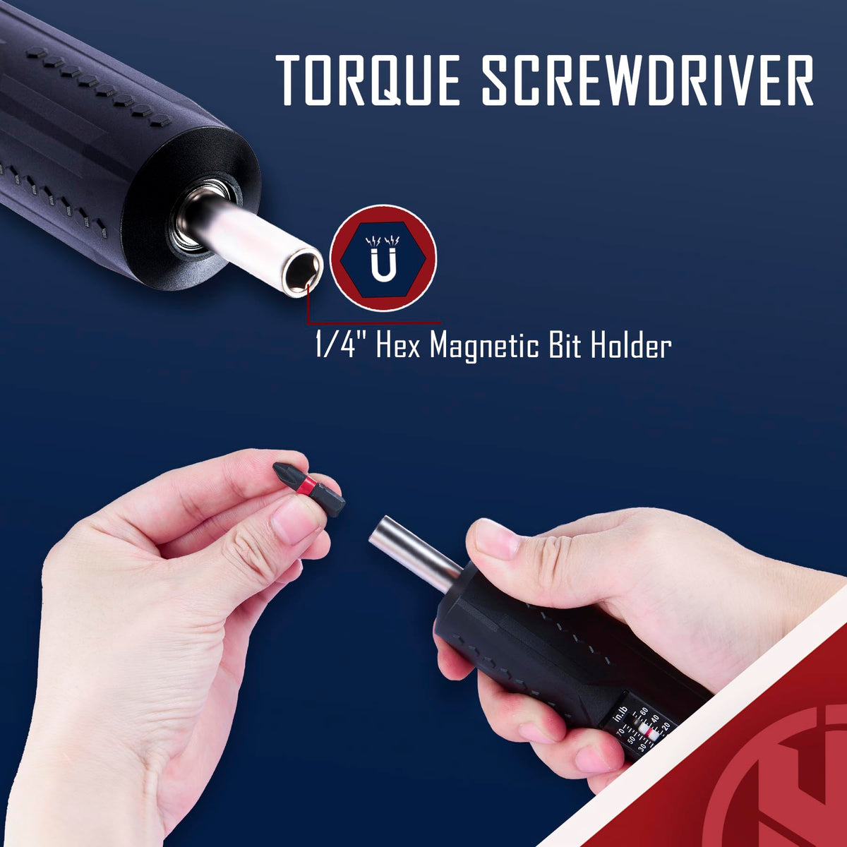 Torque Screwdriver Wrench Set 10-70 Inch Pounds with T-bar Handle, 40 Hex Bits, 1/4" Socket, Black T6905