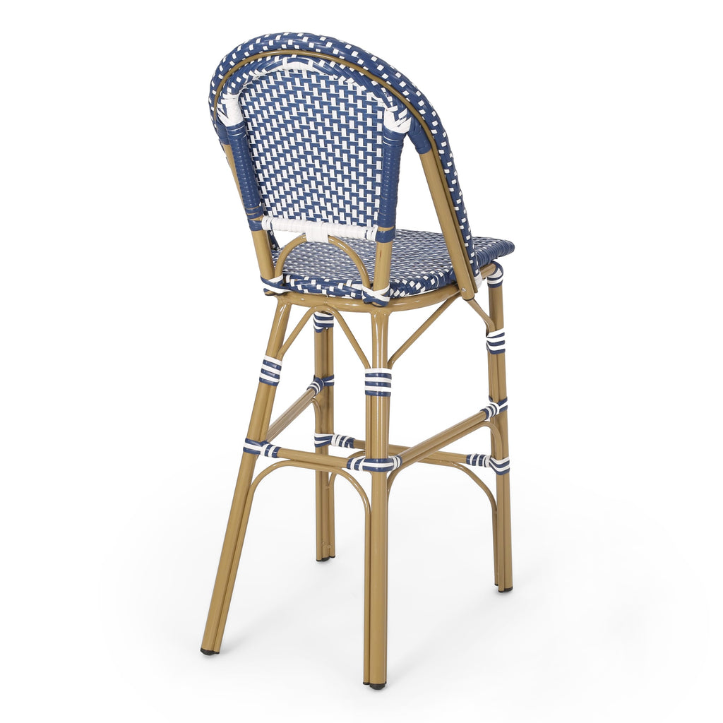 29.5" Bar Height Outdoor Stools Set of 2 Wicker Rattan Aluminum Teal Blue White I619077
