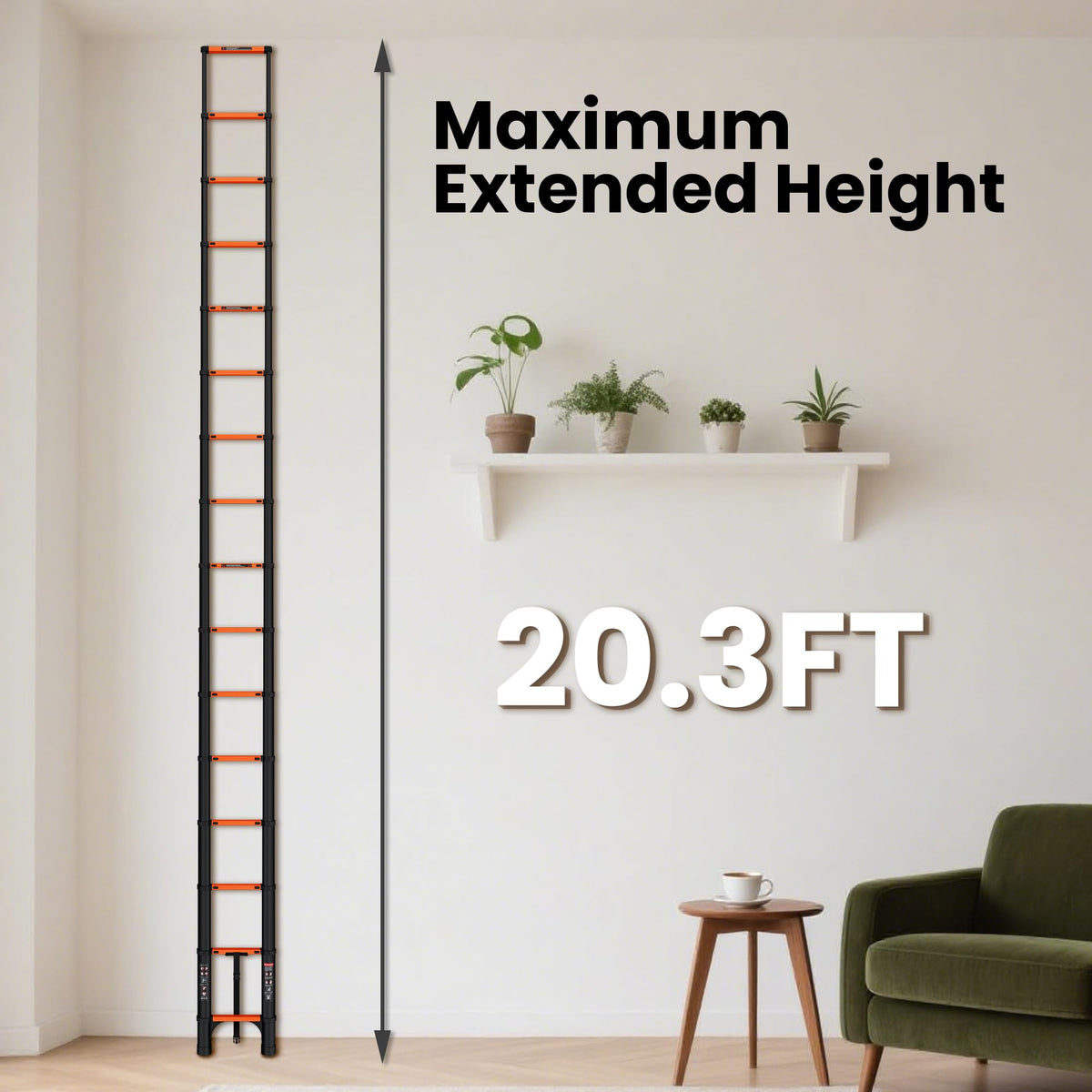 Telescoping Ladder 20.3 FT 330 lbs Capacity Orange J238329