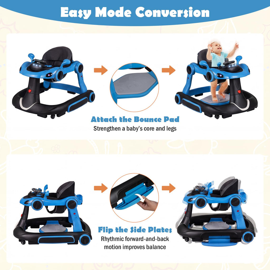 Foldable Baby Walker with Canopy and Wheels Q186
