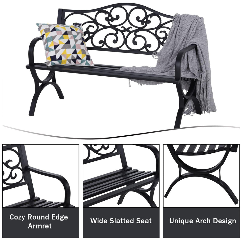 Black Metal Outdoor Bench Set of 2 T7443