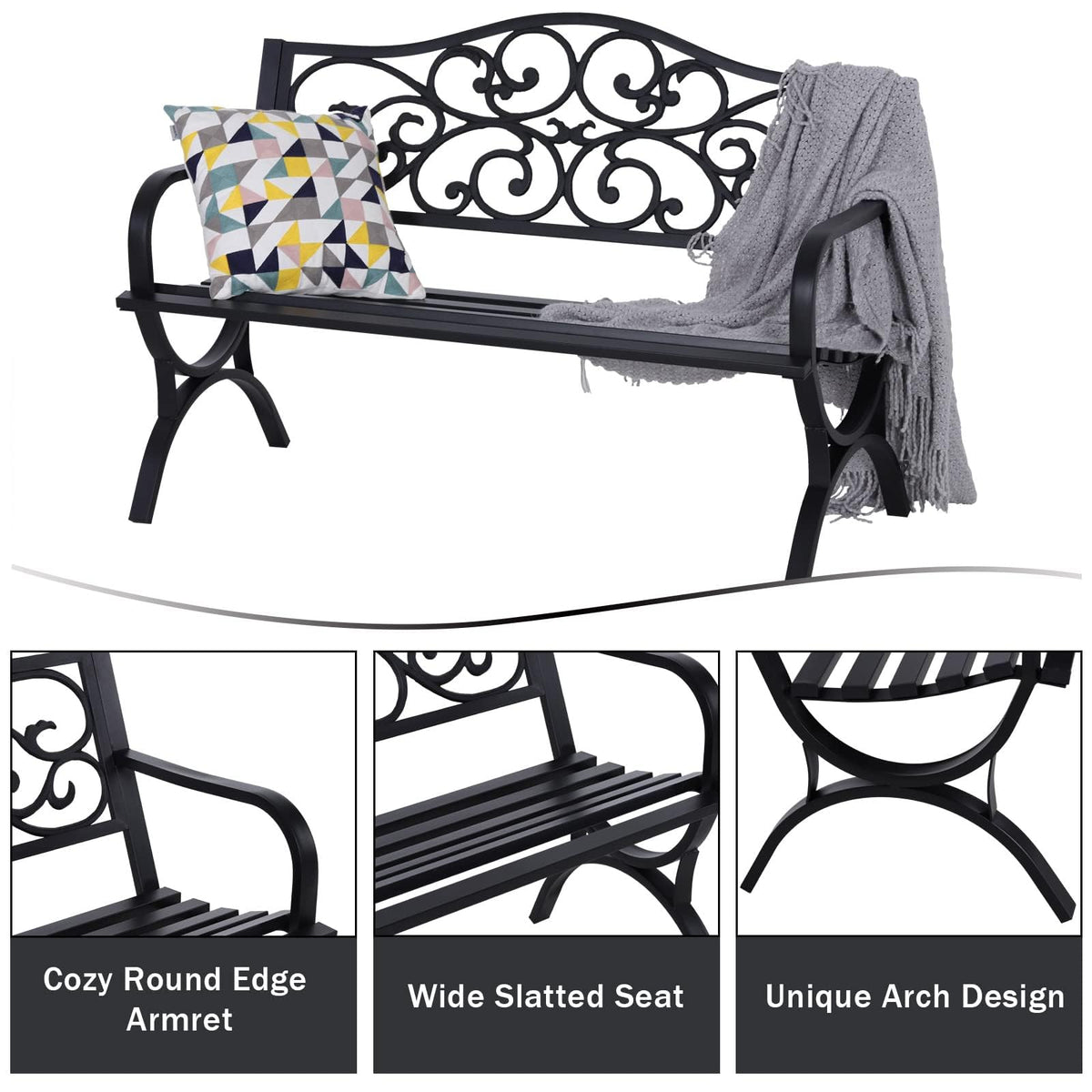 Black Metal Outdoor Bench Set of 2 T7443