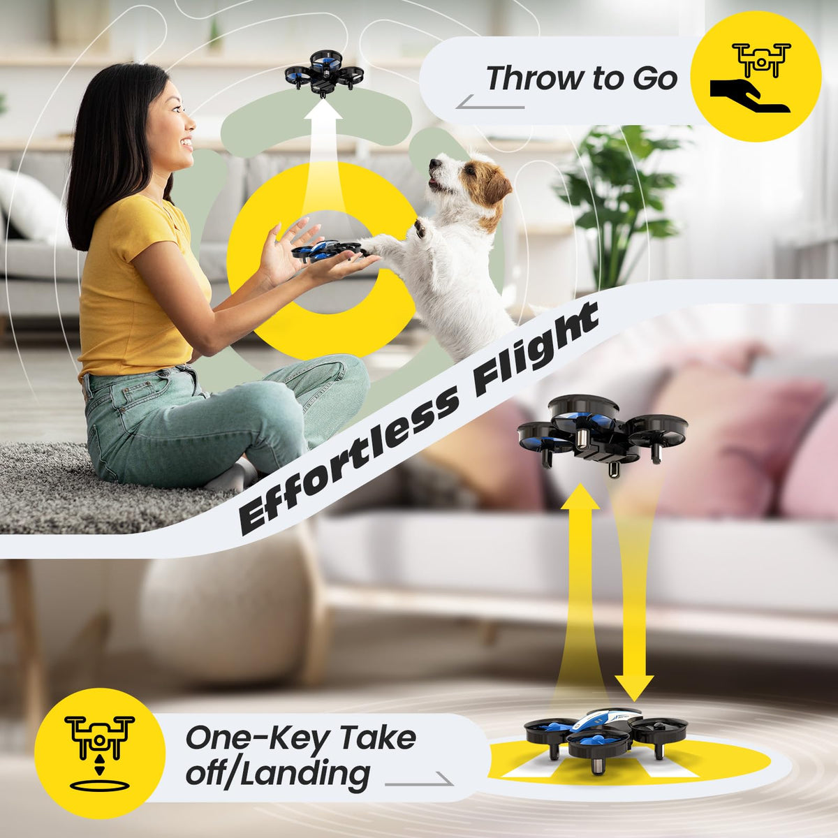 Mini Drone RC Nano Quadcopter with Auto Hovering 3D Flips and 3 Batteries Blue N503217
