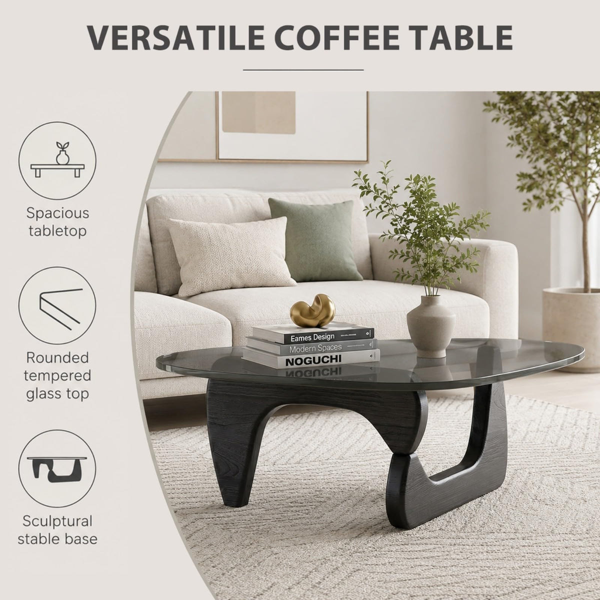 Glass Coffee Table with Wood Grain Base N951