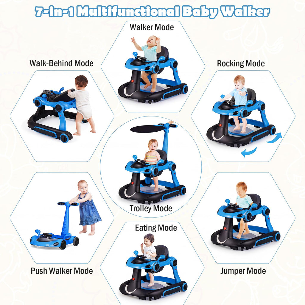 Foldable Baby Walker with Canopy and Wheels Q186