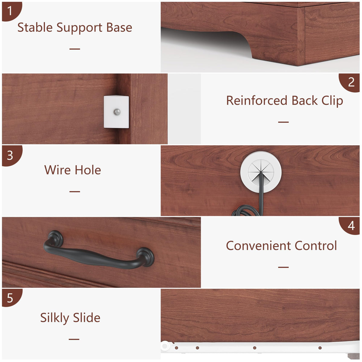 Cherry Brown 3 Drawer Nightstand with Charging Station B973