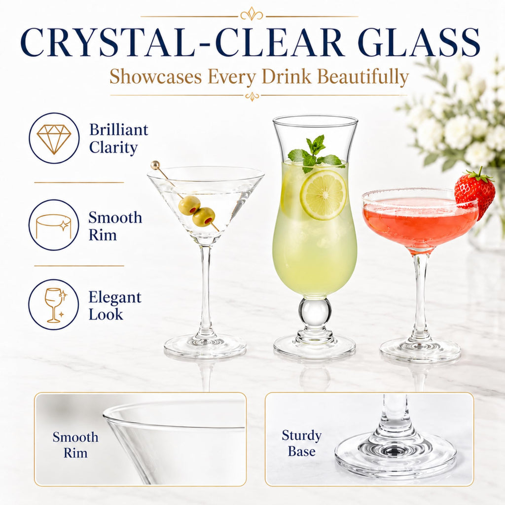 6 Set Cocktail Glasses Mixed Drinkware O54433