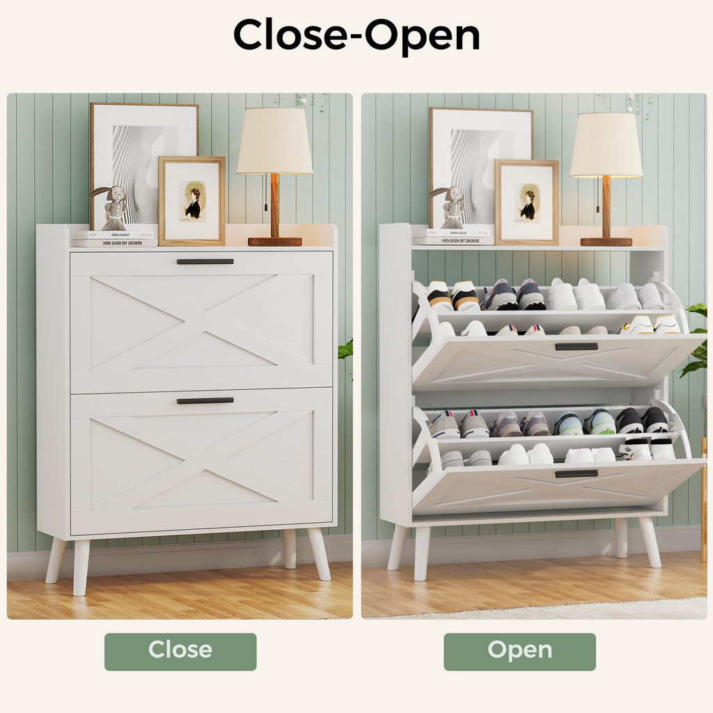 Farmhouse Shoe Storage Cabinet with Flip Drawers V992