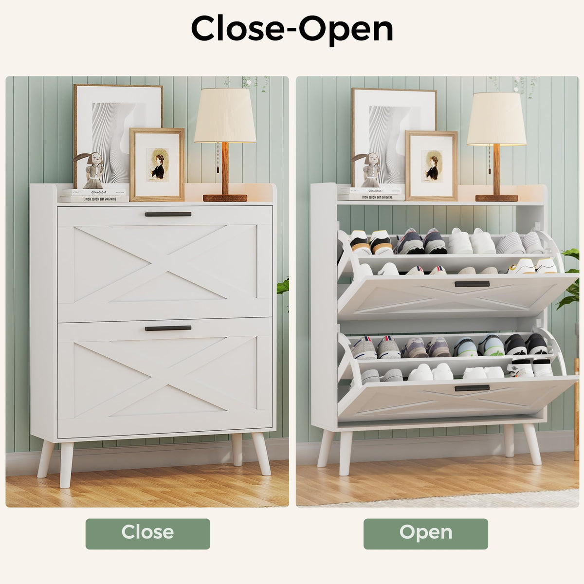 Farmhouse Shoe Storage Cabinet with Flip Drawers V992
