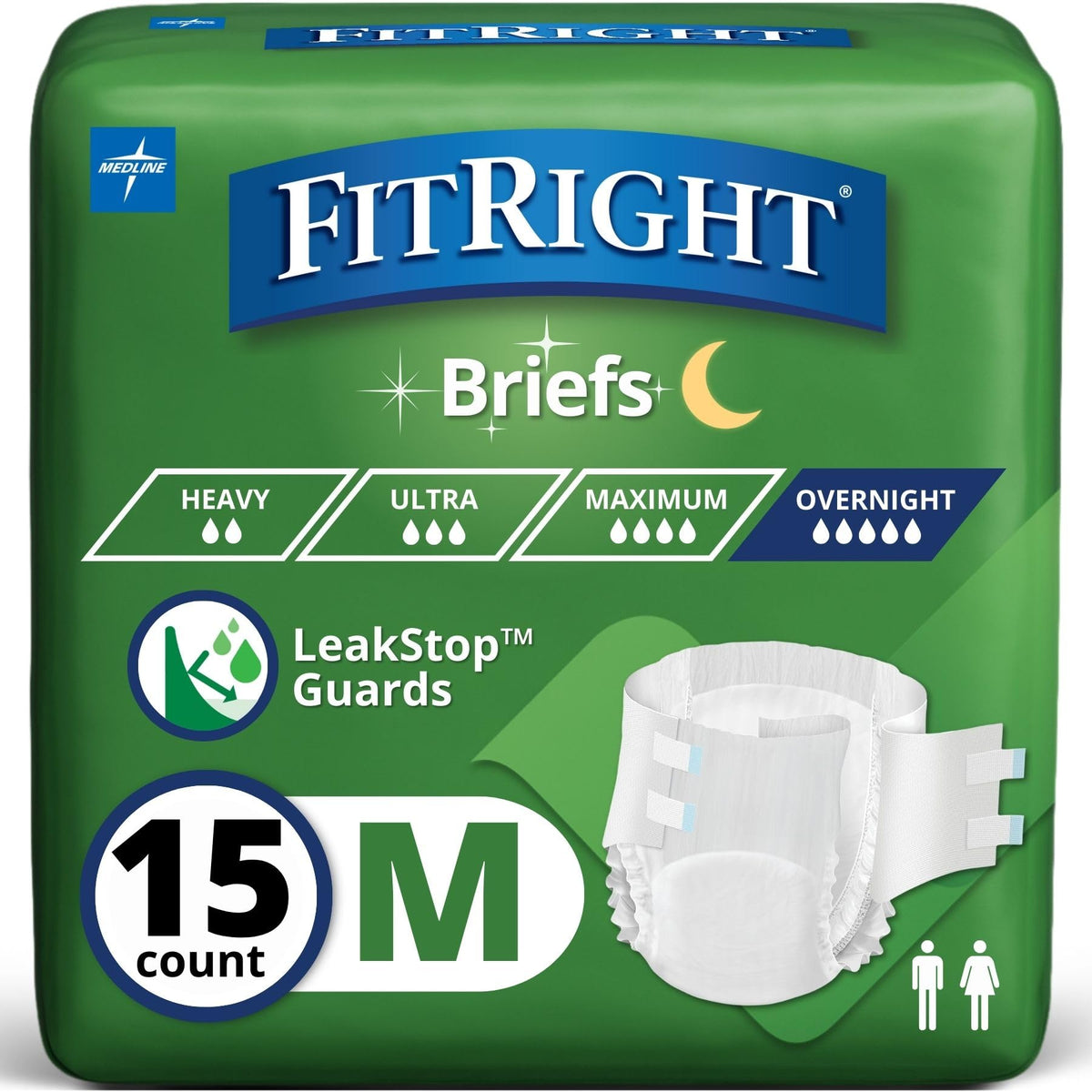 Adult Incontinence Briefs with Tabs, Medium, 15 Count M1804