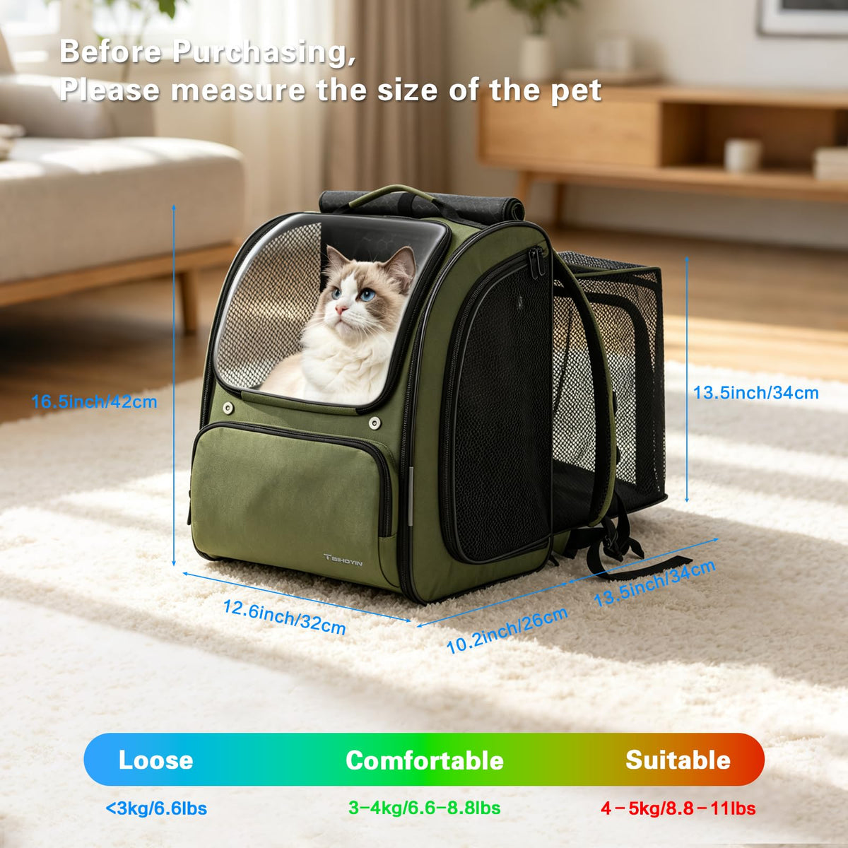 Green Expandable Cat Backpack Carrier S625951