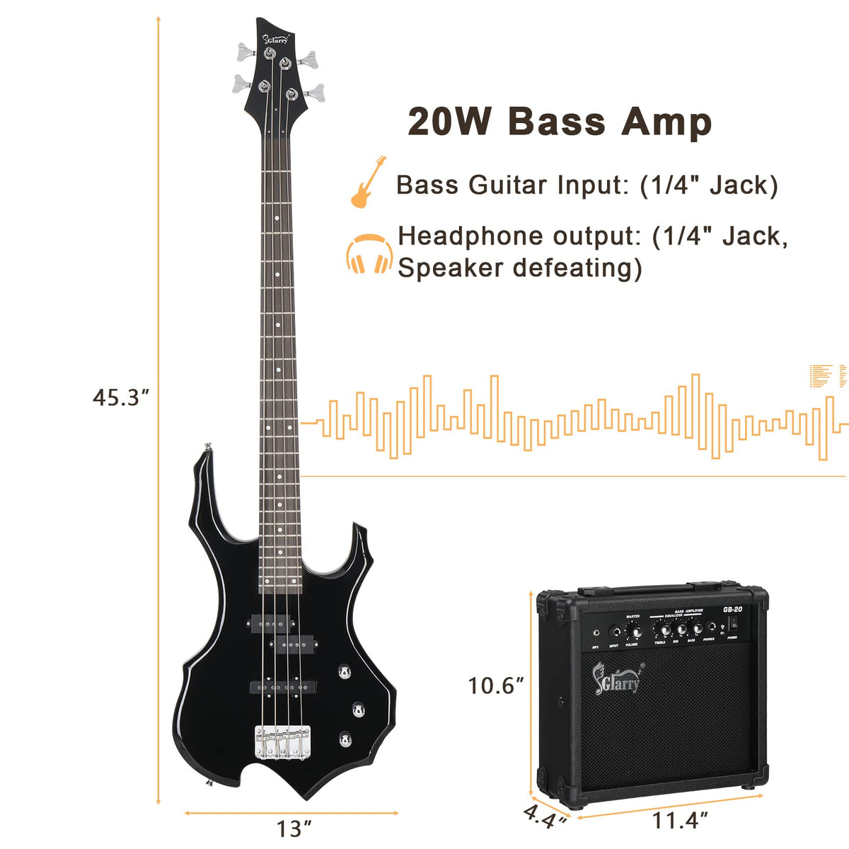 Electric Bass Guitar 4 Strings Black T26299