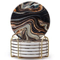 Black and Gold Marble Coasters with Holder X3861