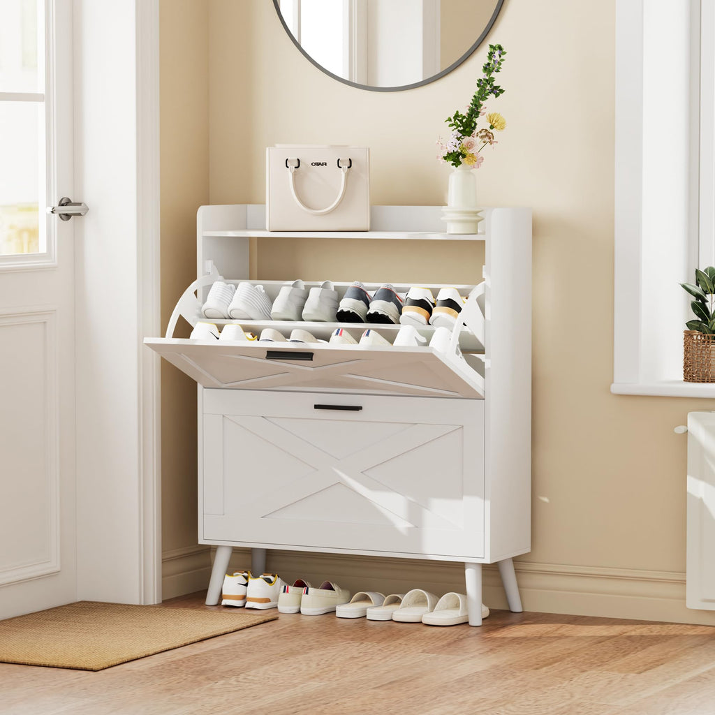 Farmhouse Shoe Storage Cabinet with Flip Drawers V992