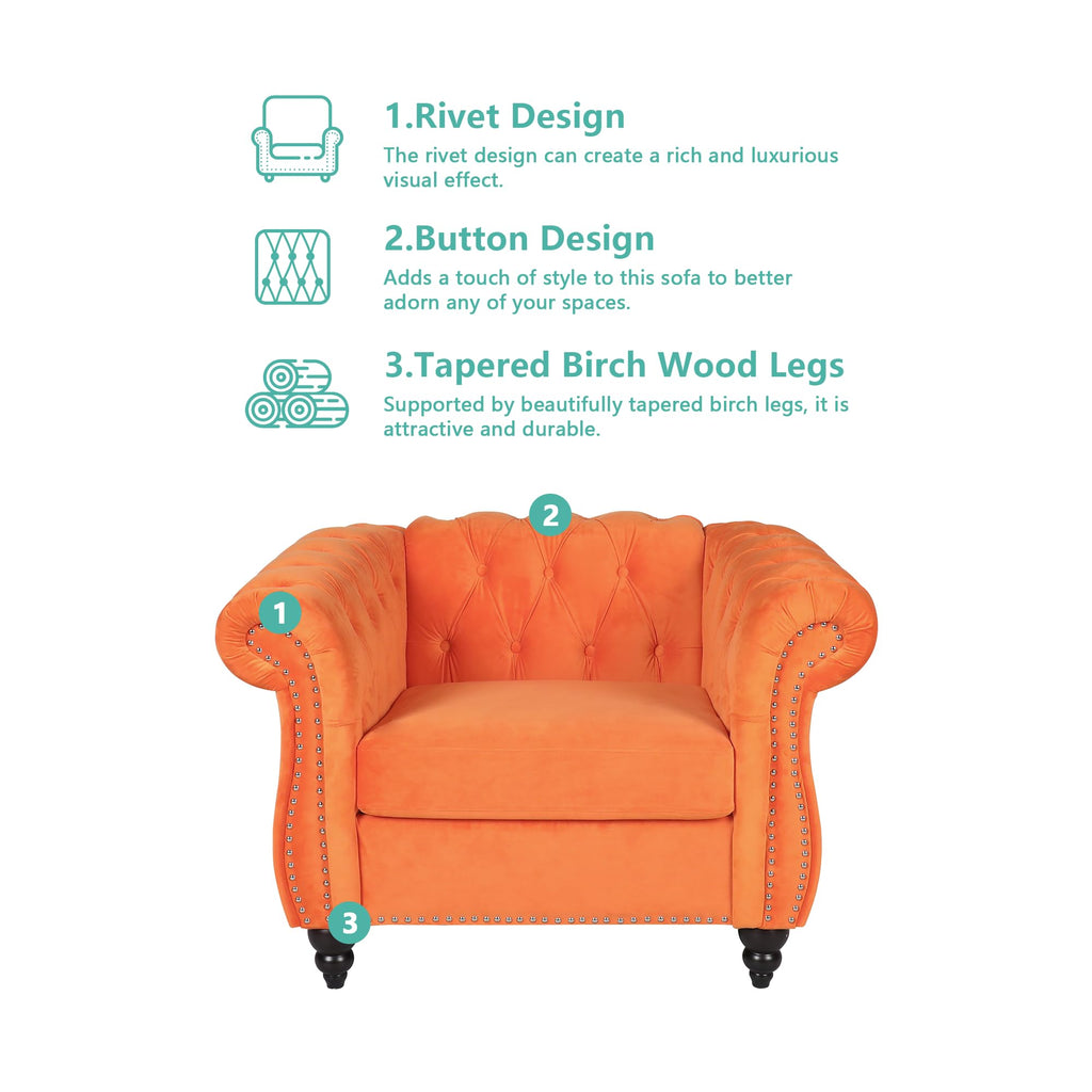 Orange Velvet Upholstered Accent Sofa Chair M912