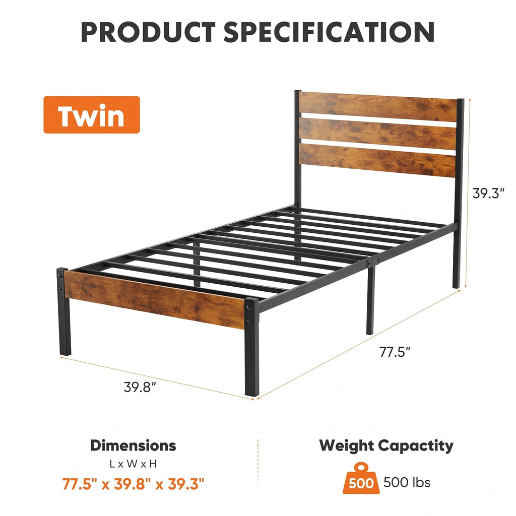 Twin Wood Bed Frame with Headboard G465