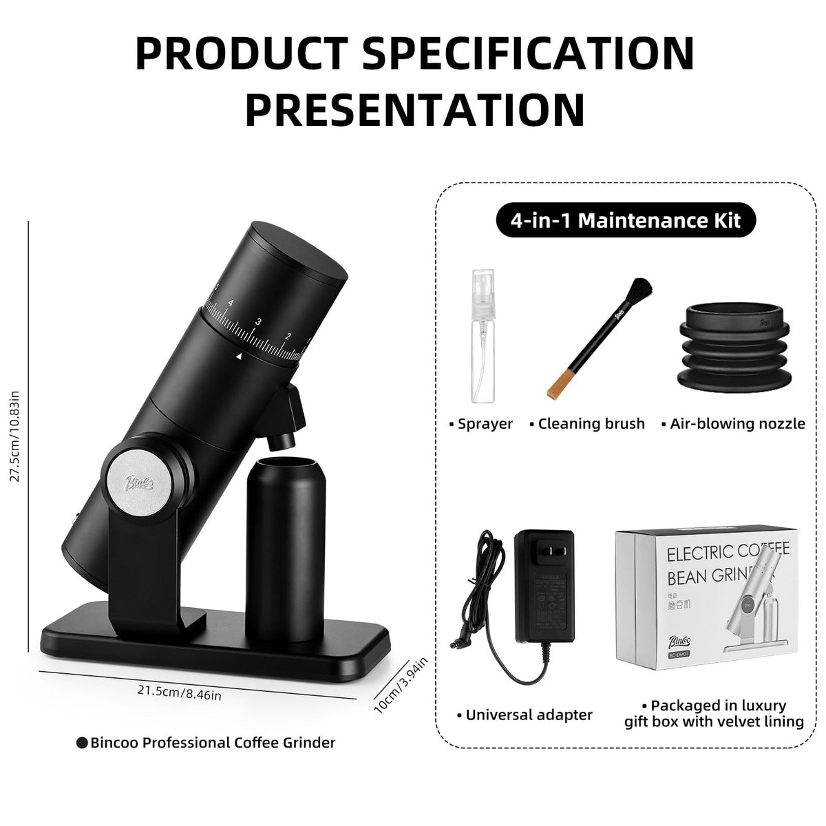 Black Electric Burr Coffee Grinder with Stainless Steel Conical Burr S64411