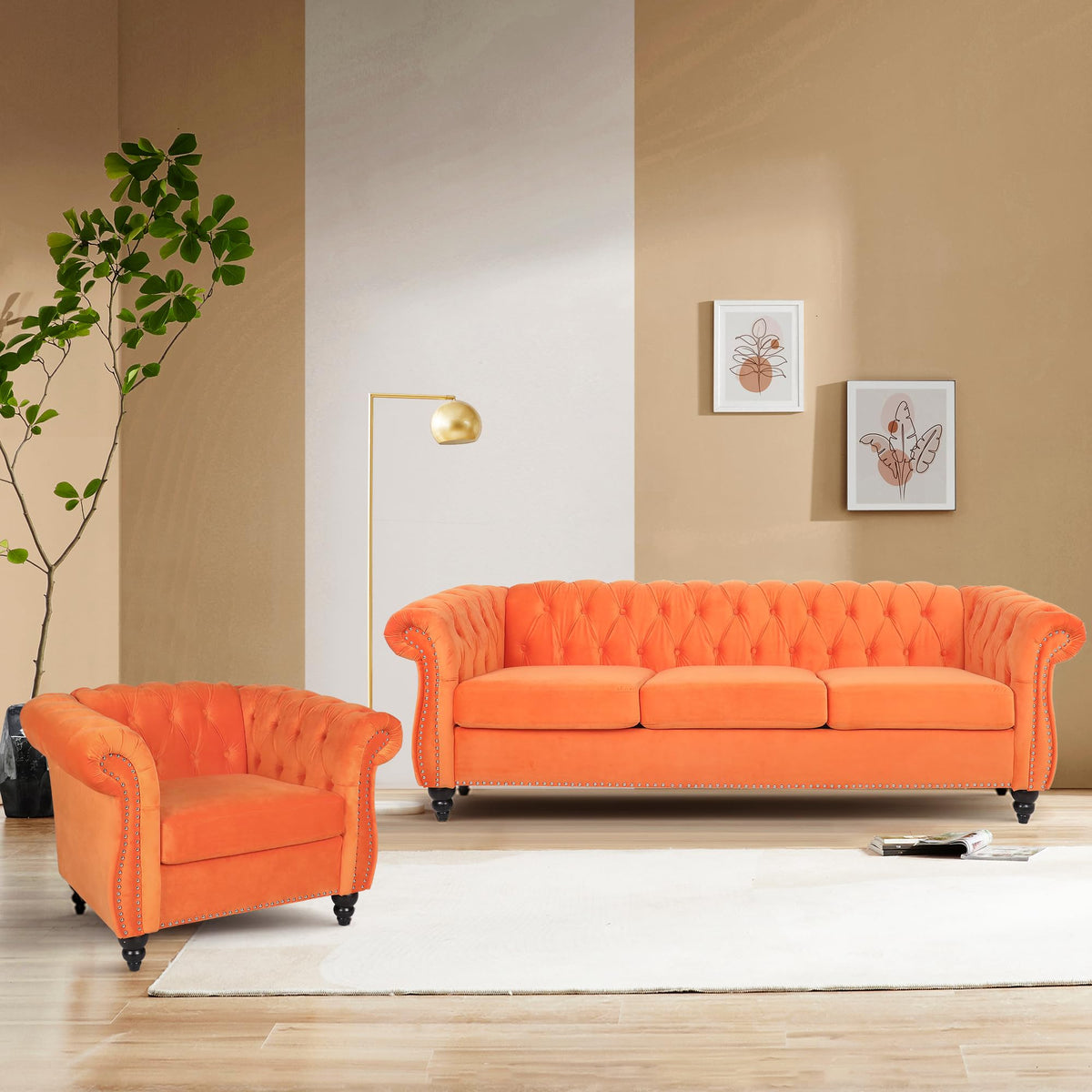 Orange Velvet Upholstered Accent Sofa Chair M912