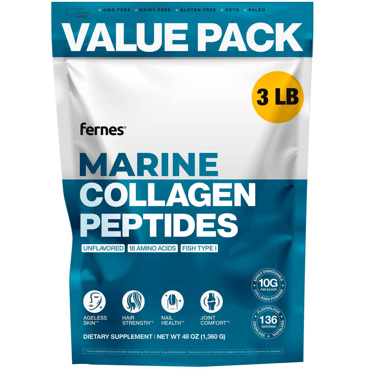 Marine Collagen Peptides Powder 3 LB Bulk X621309