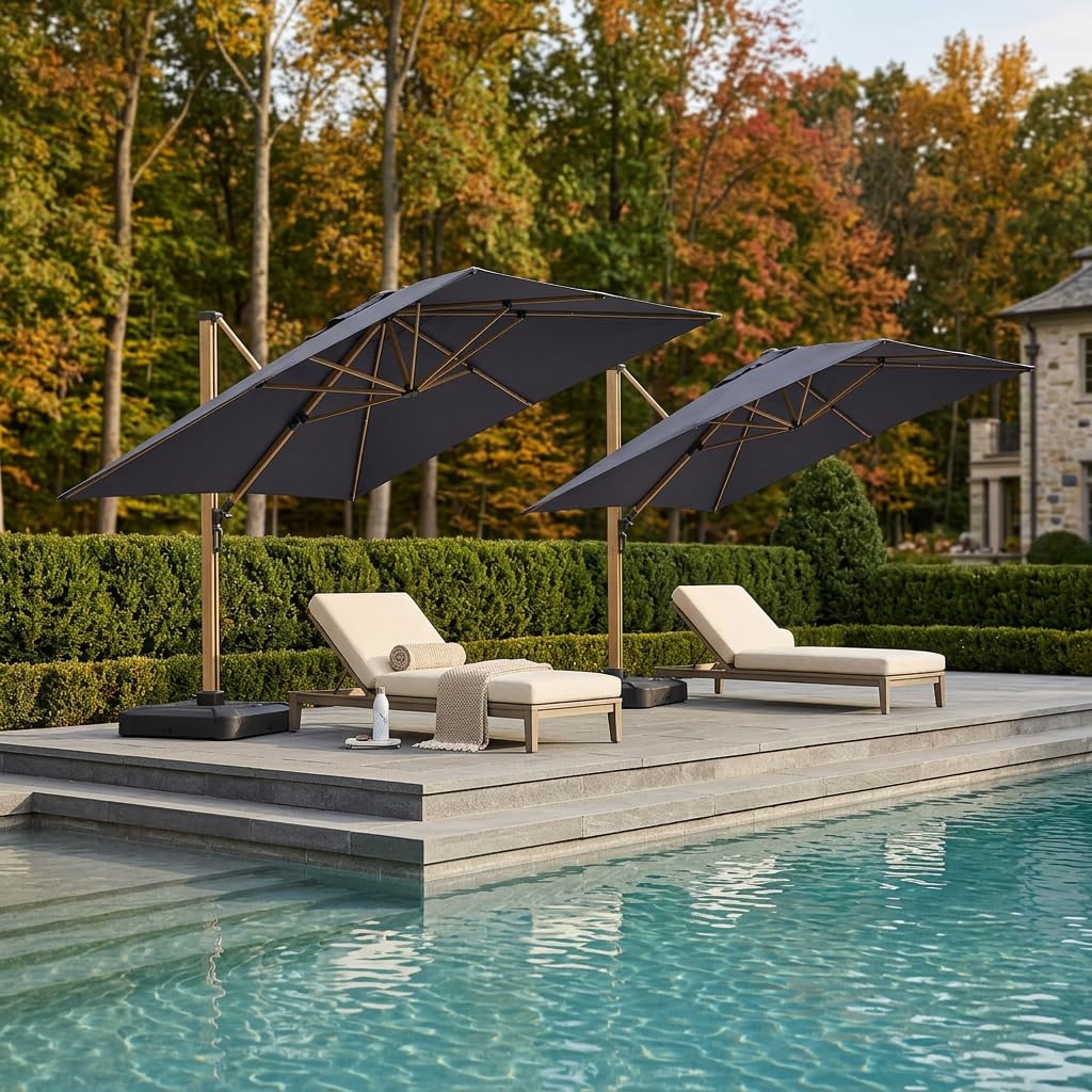 Navy Blue Wood Grain 9FT Square Patio Umbrella P54573