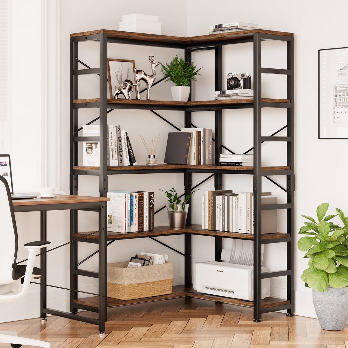 5-Tier L-Shaped Corner Bookshelf M511