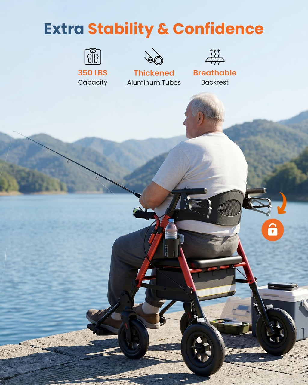 Lightweight Aluminum Folding Rollator & Transport Wheelchair with Seat T370273