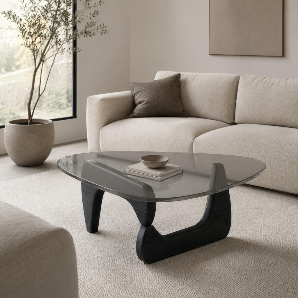 Glass Coffee Table with Wood Grain Base N951