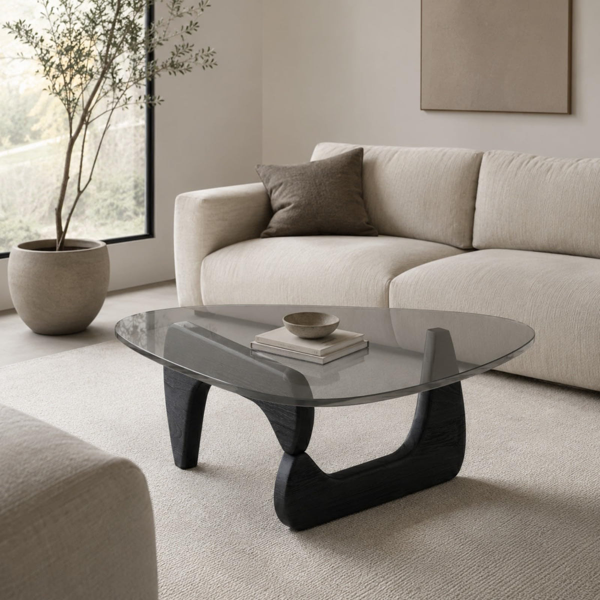 Glass Coffee Table with Wood Grain Base N951