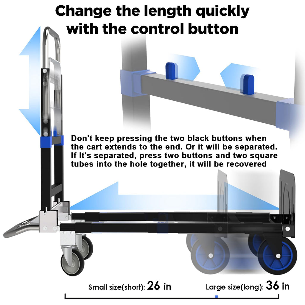 Black Convertible Hand Truck Dolly Cart with 4 Wheels, 500 Lbs Capacity R693905