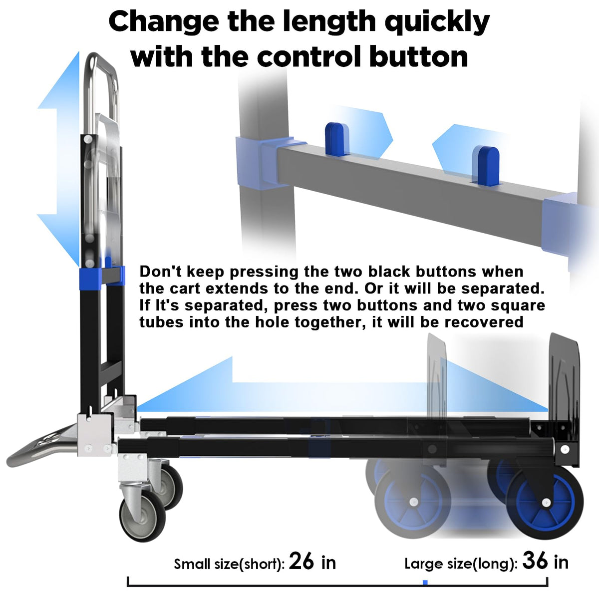 Black Convertible Hand Truck Dolly Cart with 4 Wheels, 500 Lbs Capacity R693905