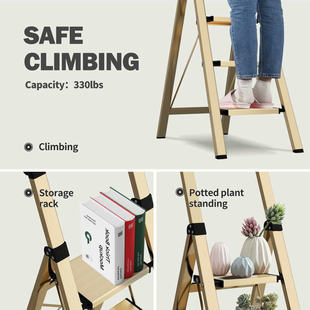 4 Step Lightweight Folding Ladder with Handgrip 330lbs Capacity M41119