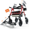 Lightweight Aluminum Folding Rollator & Transport Wheelchair with Seat T370273