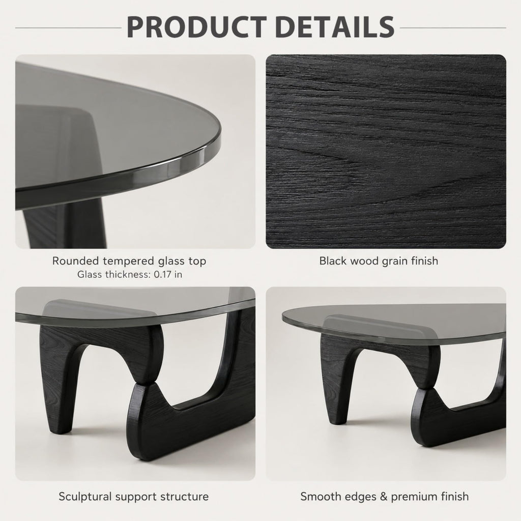 Glass Coffee Table with Wood Grain Base N951