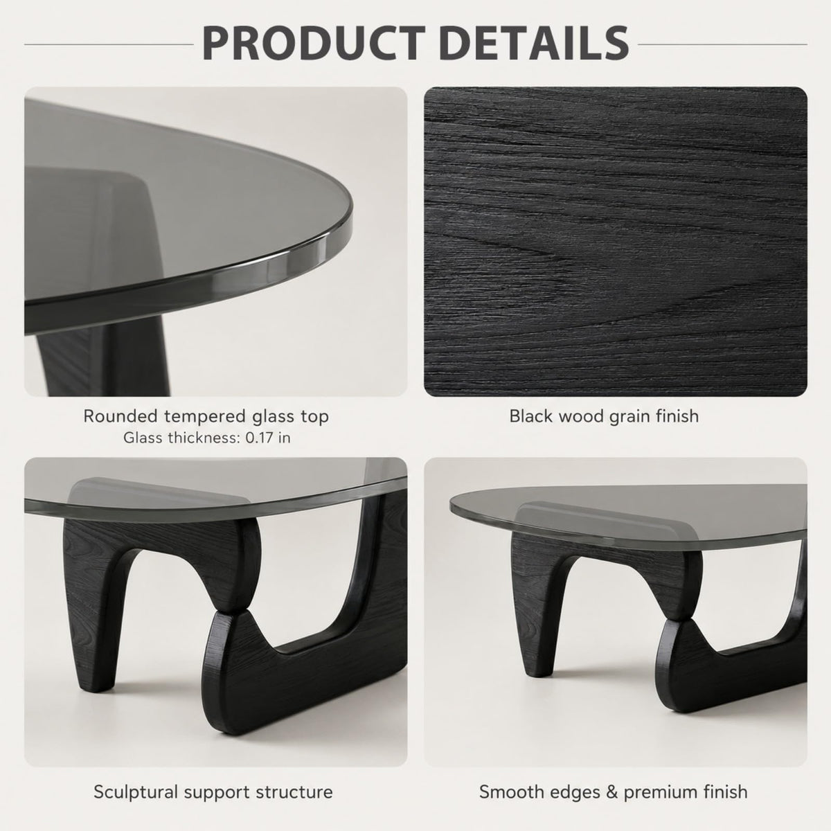 Glass Coffee Table with Wood Grain Base N951
