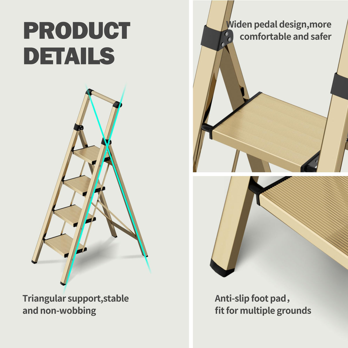 4 Step Lightweight Folding Ladder with Handgrip 330lbs Capacity M41119