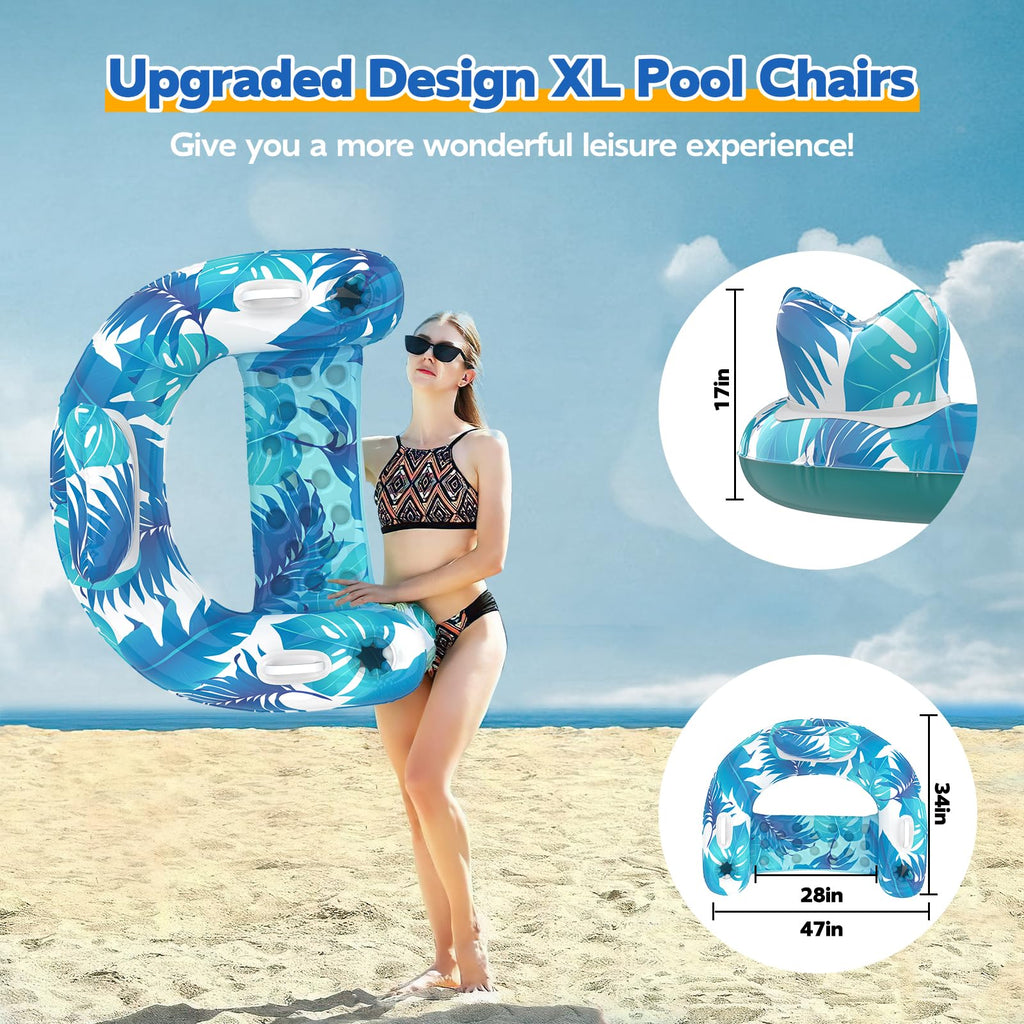 Inflatable Pool Float Chairs with Cupholders & Handles, 3 Pack G344
