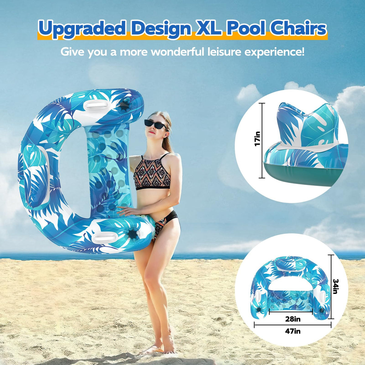 Inflatable Pool Float Chairs with Cupholders & Handles, 3 Pack G344
