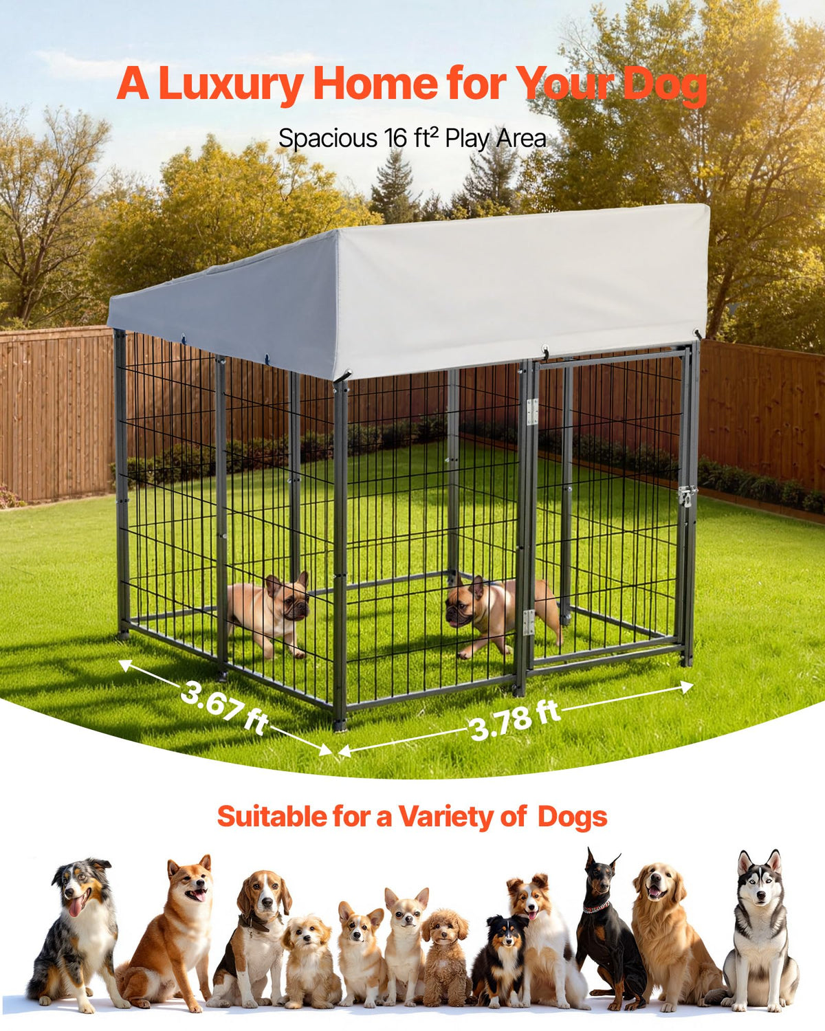 Outdoor Dog Kennel with UV-Resistant & Waterproof Roof Cover O18405